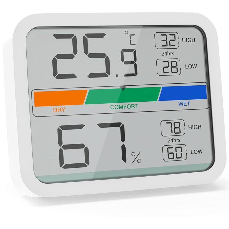 foto del prodotto termometro digitale per interni, igrometro, monitor di temperatura e umidit con conversione , valore massimo e minimo di temperatura e umidit 