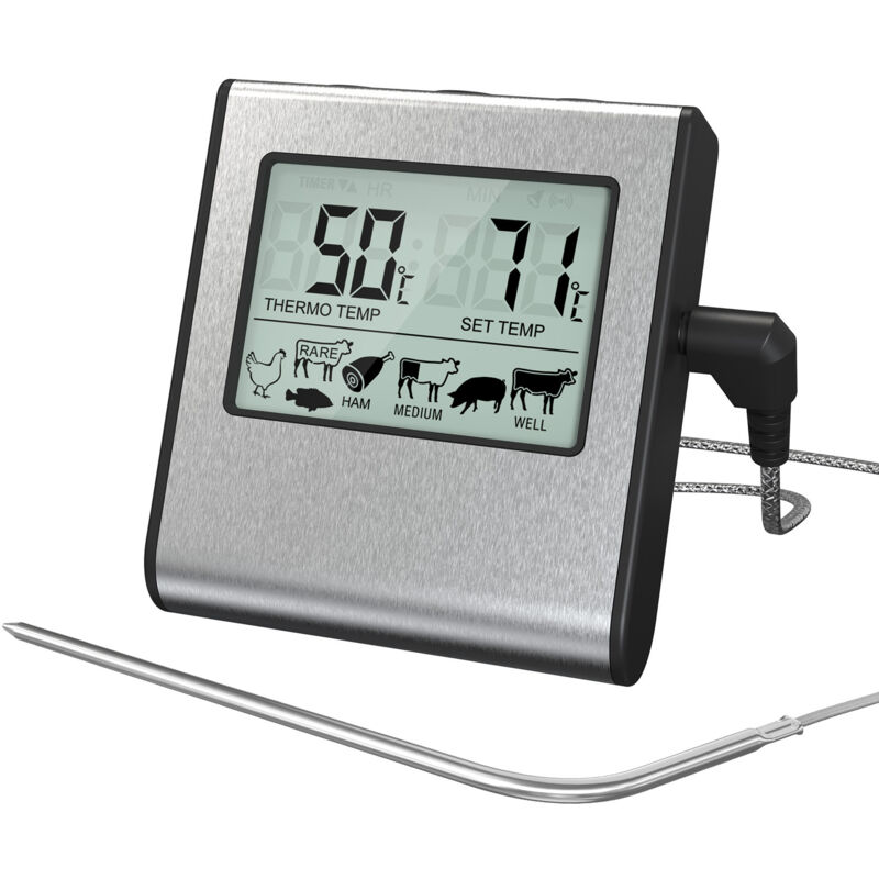 foto del prodotto termometro digitale per la cottura della carne con ampio display lcd per forno affumicatore, termometro per barbecue con timer e sonda di temperatura
