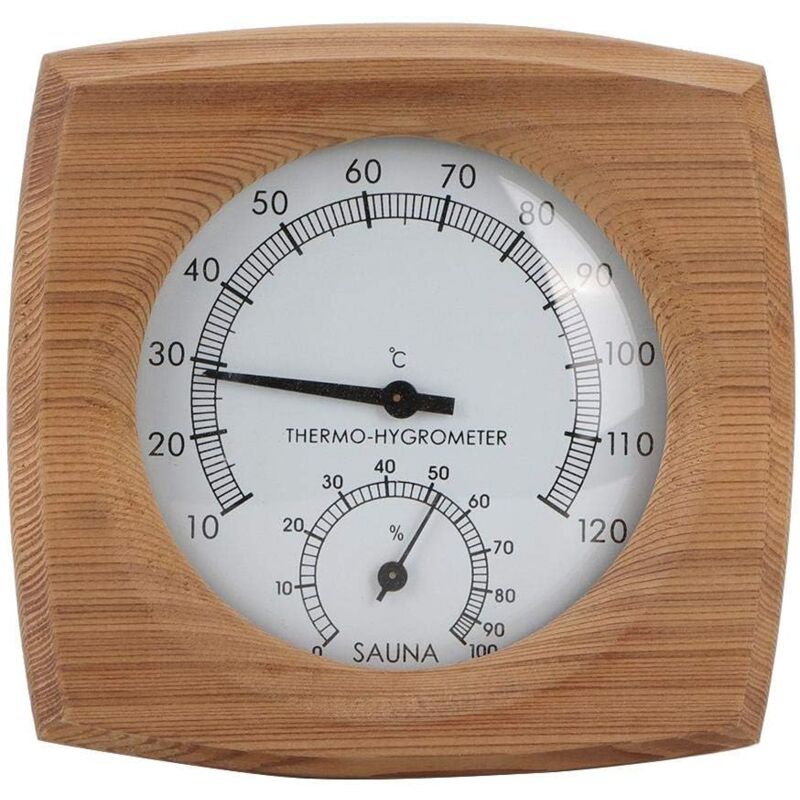 foto del prodotto termometro e igrometro in legno di cedro per sauna 2 in 1, accessori per sauna