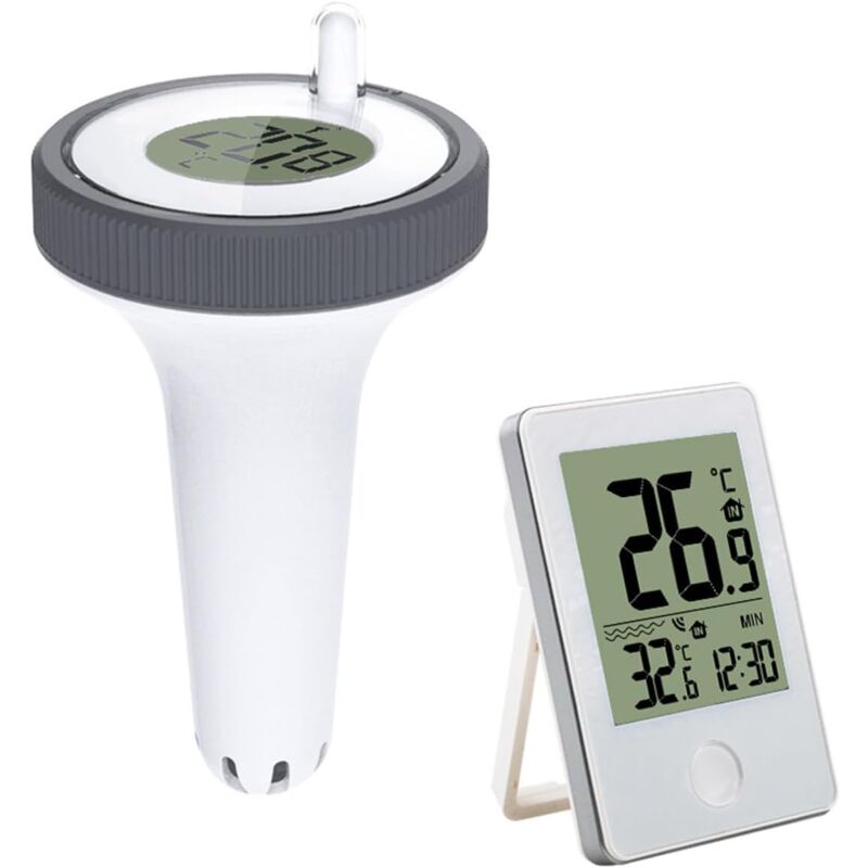 foto del prodotto termometro galleggiante wireless per piscina, termometro digitale per piscina connesso con ricevitore radio lcd, portata fino a 60 m, per