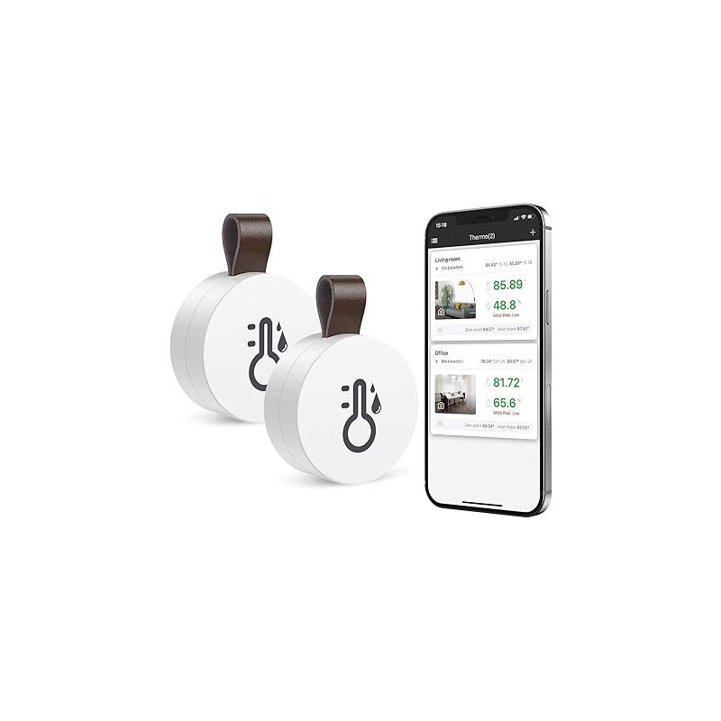 foto del prodotto termometro igrometro bluetooth 5.0 da 2 pezzi, monitor di precisione per umidit e temperatura controllato da app wireless, sensore di monitoraggio