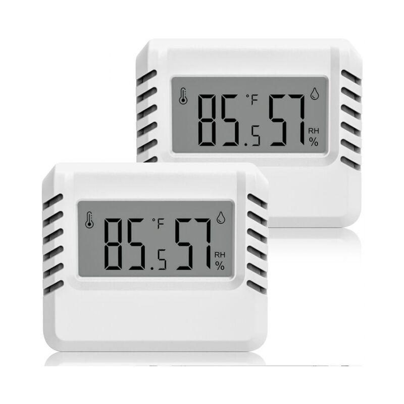 foto del prodotto termometro igrometro digitale, mini termometro da interno 2 pezzi, ampio display lcd, portatile, registrazione min max,