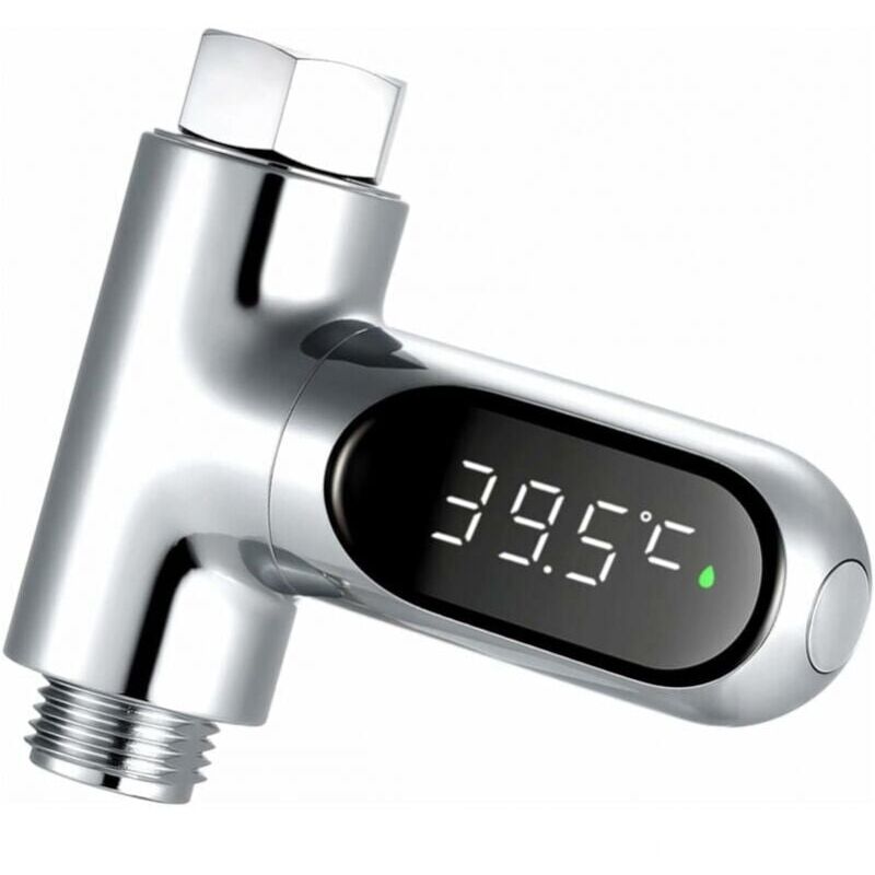 foto del prodotto termometro per doccia, termometro per bagnetto per neonati, display digitale della temperatura a led, display celsius fahrenheit, schermo girevole a