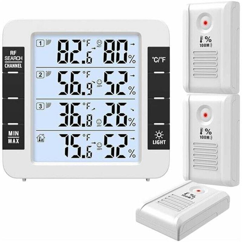 foto del prodotto termometro per interni ed esterni dpzo, termometro intelligente con 3 sensori wireless, monitora umidit e temperatura , registra max e min,
