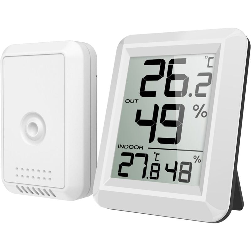 foto del prodotto termometro per interni ed esterni, termometro igrometro digitale con sensore esterno wireless, termometro connesso per casa, esterno, giardino, con