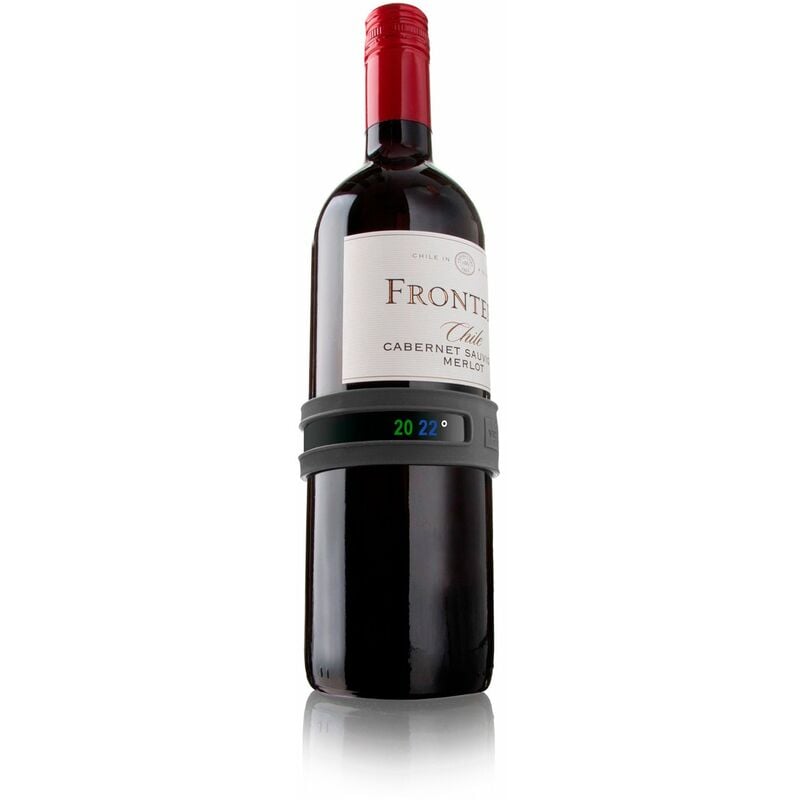 foto del prodotto termometro per vino da attaccare alla bottiglia di vino per misurare la temperatura , colore grigio scuro vacu vin