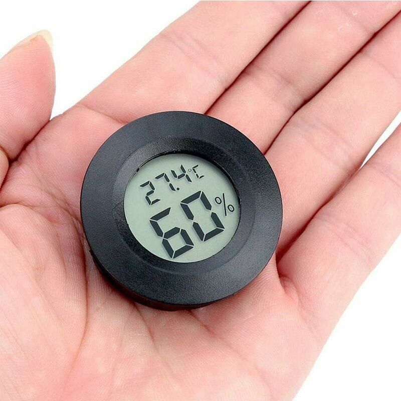 foto del prodotto termometro, termometro igrometro digitale mini nero da 4,5 cm, display lcd, termometro digitale portatile per interni ed esterni, rotondo, batterie