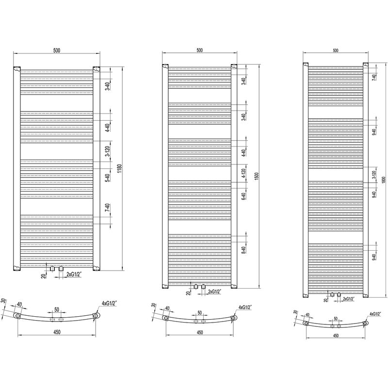 foto del prodotto termosifone a muro r20c ricurvo cromato dimensioni selezionabili 1180x500mm, mit handtuchhalter gebogen de , senza set di connessione