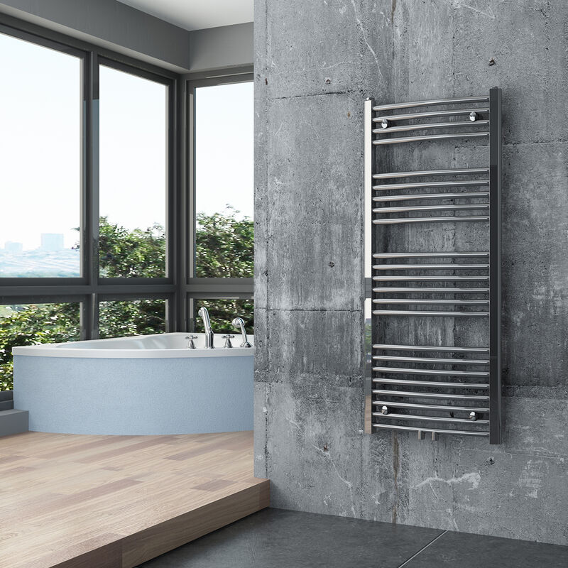 foto del prodotto termosifone a muro r20c ricurvo cromato dimensioni selezionabili1180x500mm, mit handtuchhalter gebogen de , con set di collegamento cromato