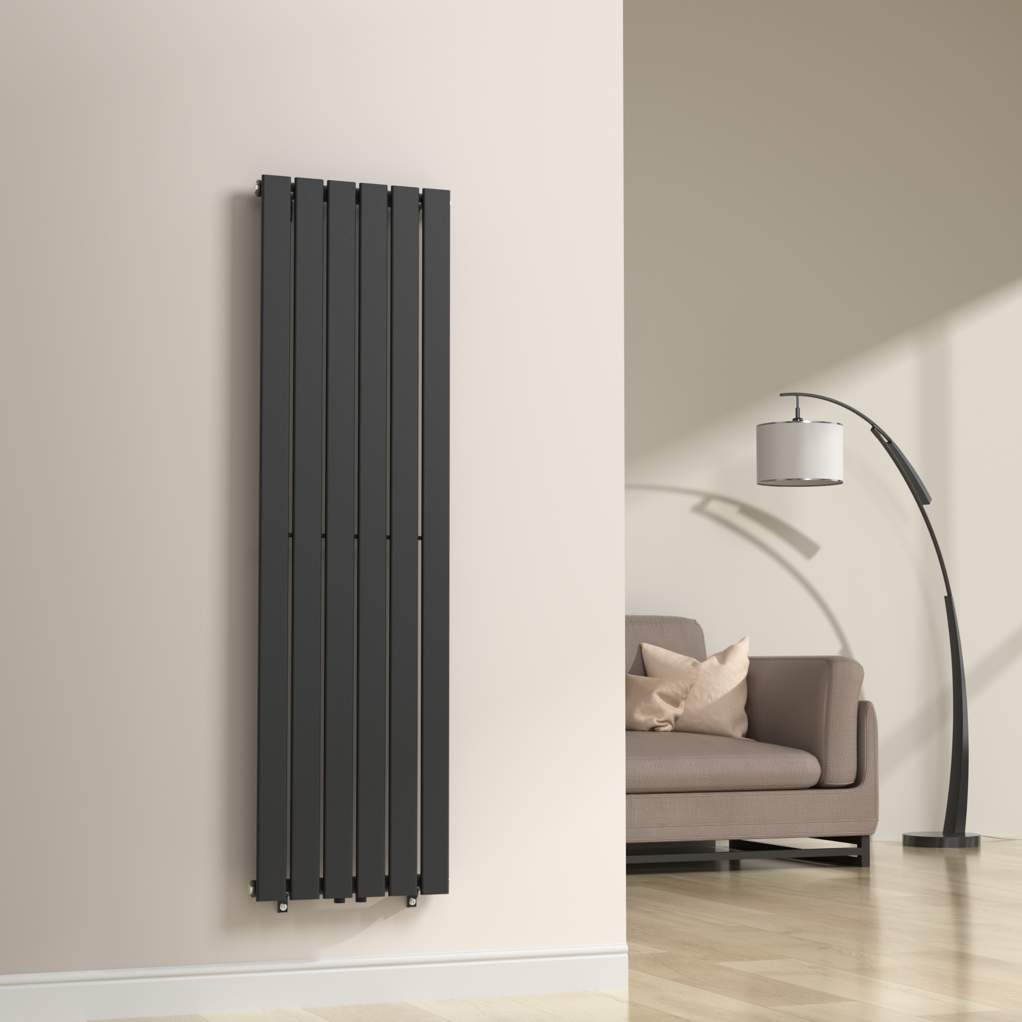 foto del prodotto termosifone nore ad acqua calda pannello singolo con elementi piatti 160 x 45 cm nero neu.haus 