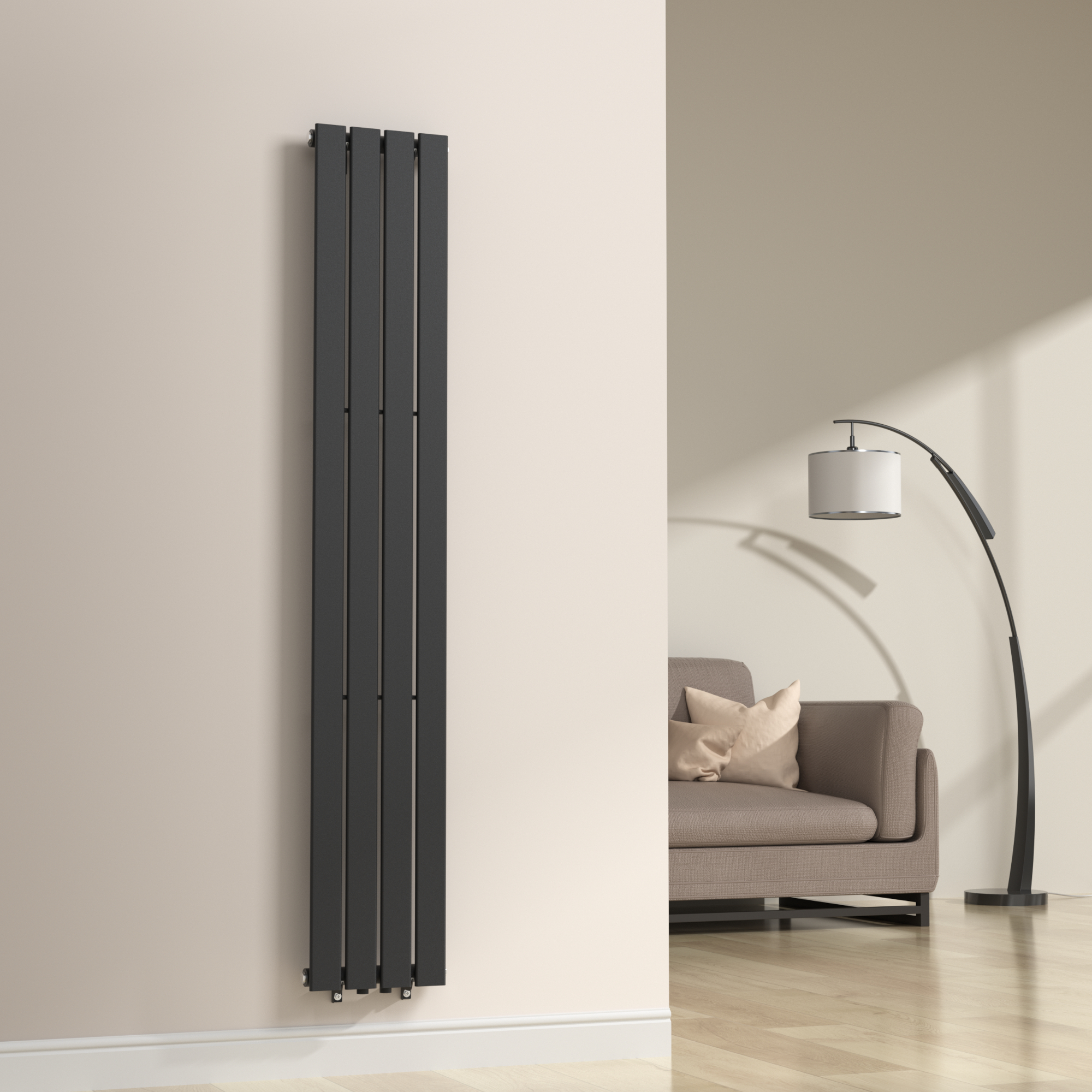 foto del prodotto termosifone nore ad acqua calda pannello singolo con elementi piatti 180 x 30 cm nero neu.haus 
