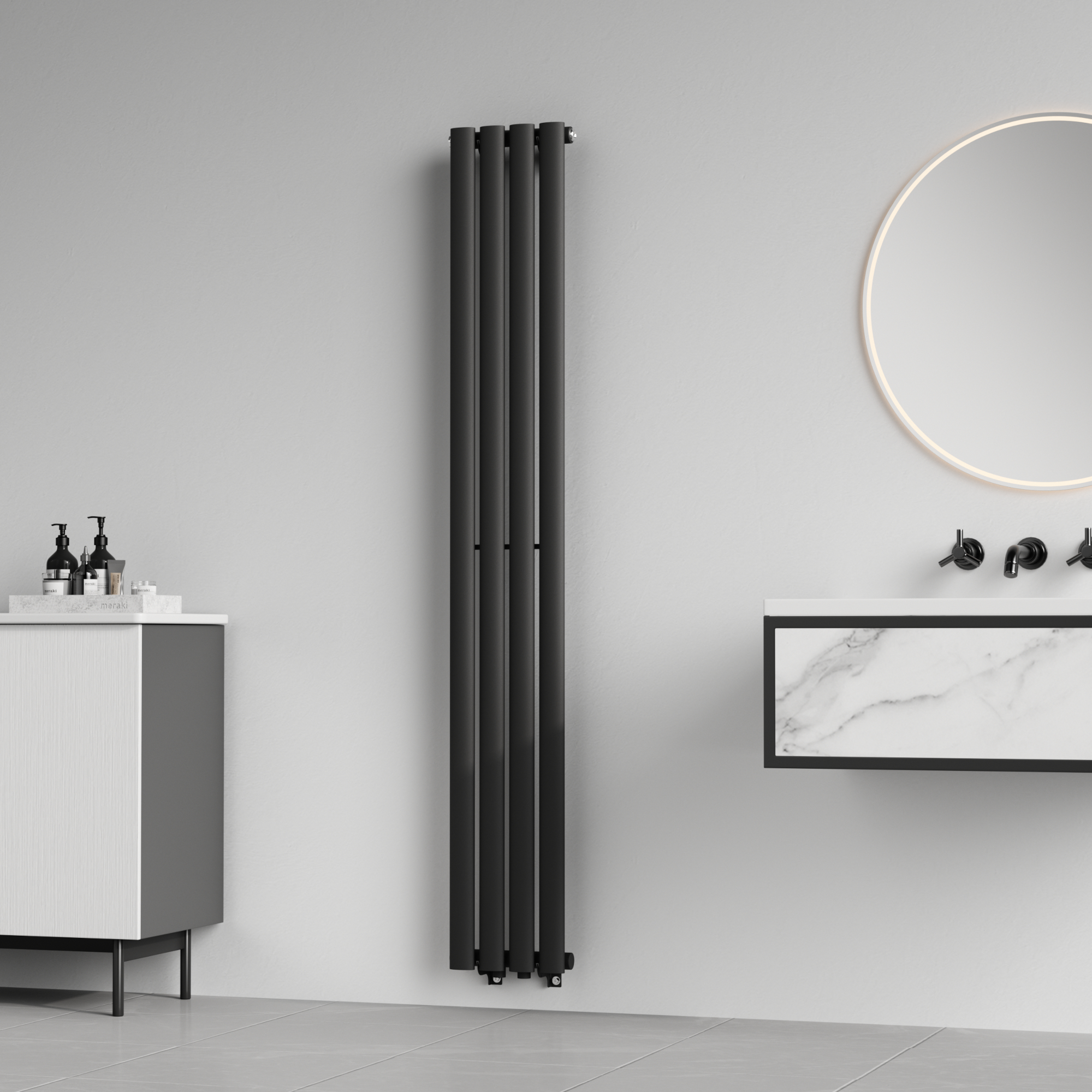 foto del prodotto termosifone nore ad acqua calda pannello singolo con elementi tubolari 160 x 24 cm nero neu.haus 