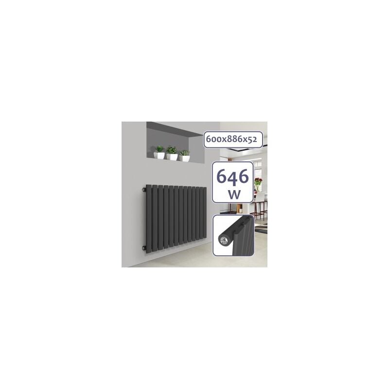 foto del prodotto termosifone orizzontale, 600x886x52mm, acciaio, pannello monostrato, 13 colonne, antracite termosifoni moderni, termoarredo soggiorno design,