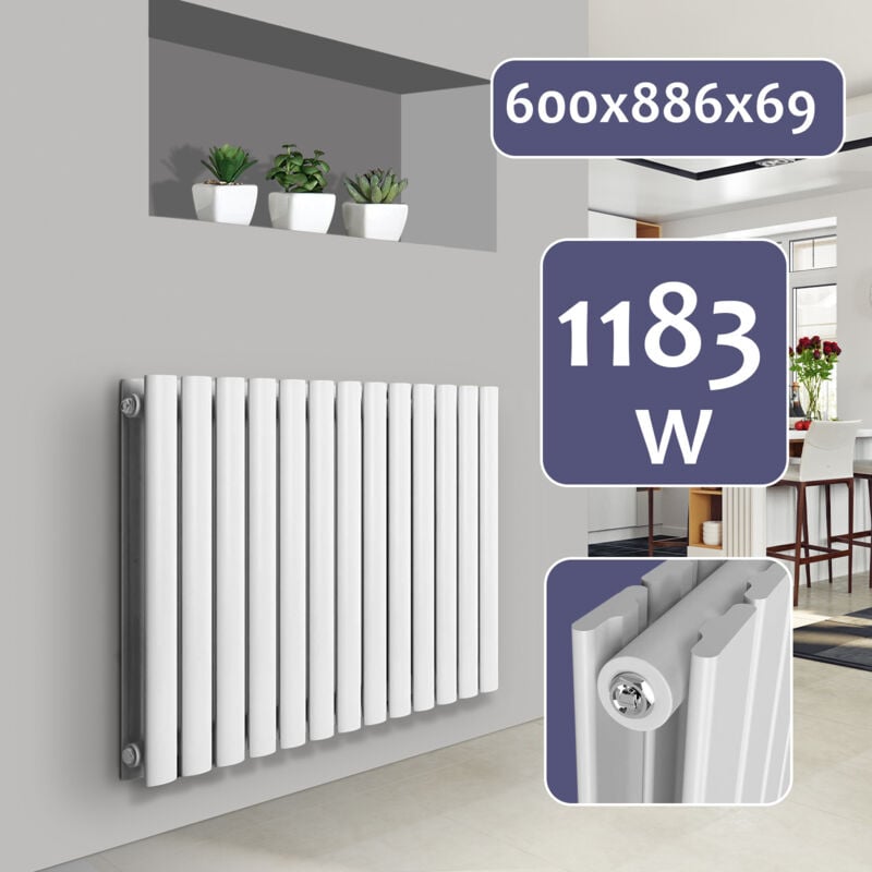 foto del prodotto termosifone orizzontale, 600x886x69mm, acciaio, doppio strato, 26 colonne, bianco termosifoni moderni, termoarredo soggiorno design, radiatori