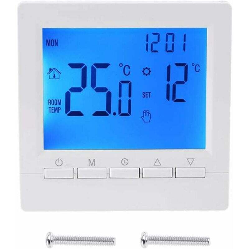 foto del prodotto termostato ambiente intelligente con display lcd per riscaldamento a pavimento retroilluminazione blu