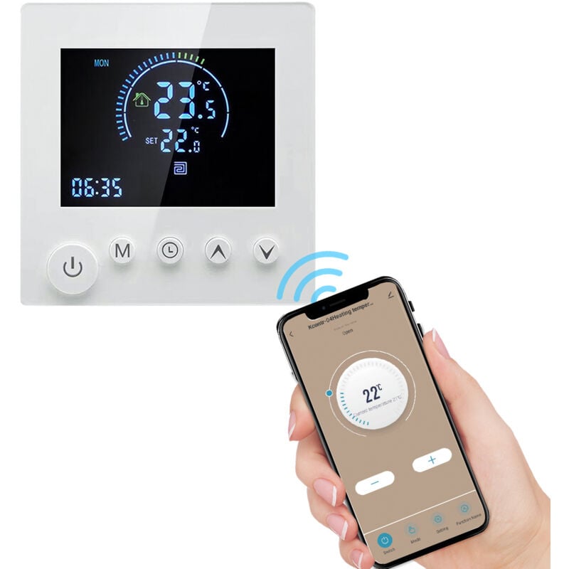 foto del prodotto termostato da parete display lcd programmabile pulsante a sfioramento riscaldamento termoregolatore digitale regolatore di temperatura per la casa