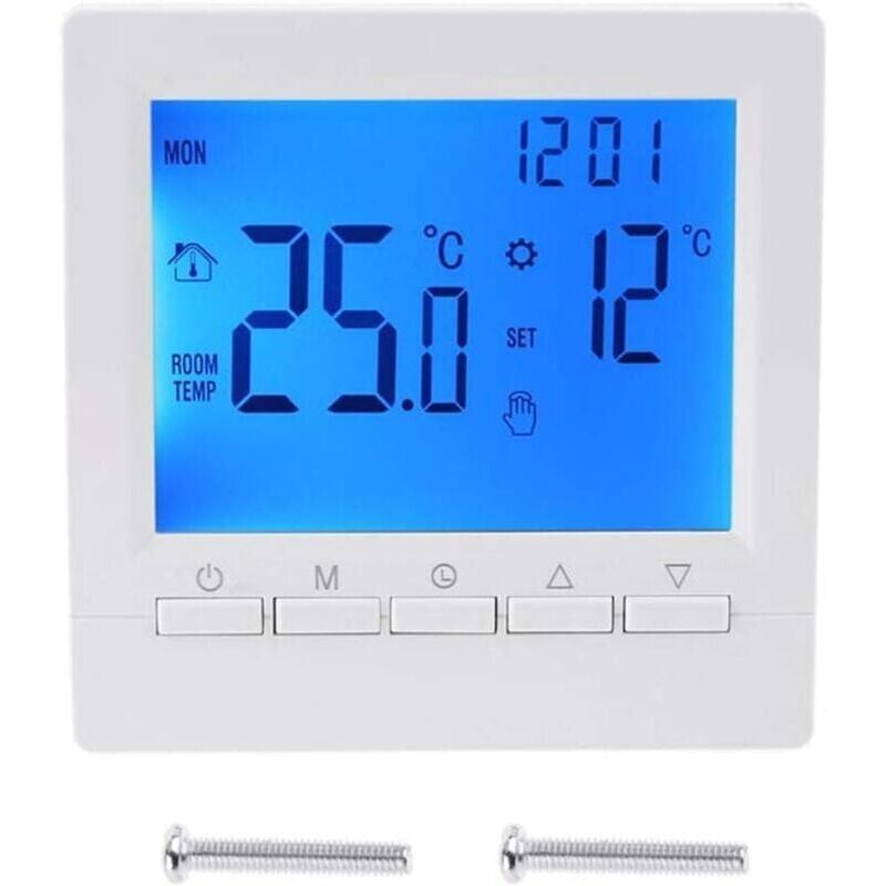 foto del prodotto termostato da parete intelligente con display lcd per riscaldamento a pavimento retroilluminazione blu