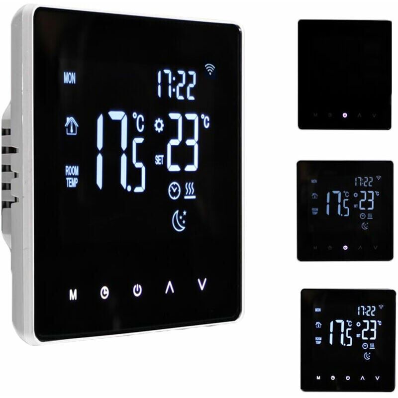 foto del prodotto termostato intelligente wifi regolatore di temperatura per riscaldamento elettrico con display lcd, touchscreen, programmazione settimanale e