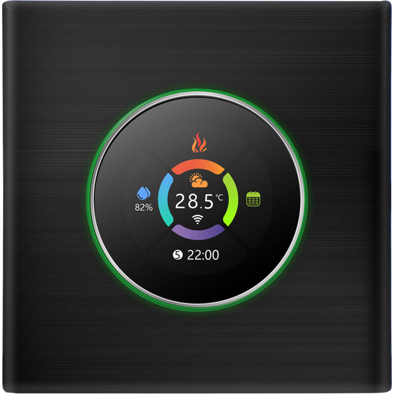 foto del prodotto termostato intelligente wifi, regolatore di temperatura, pulsante programmabile settimanale, app mobile, controllo vocale, compatibile con