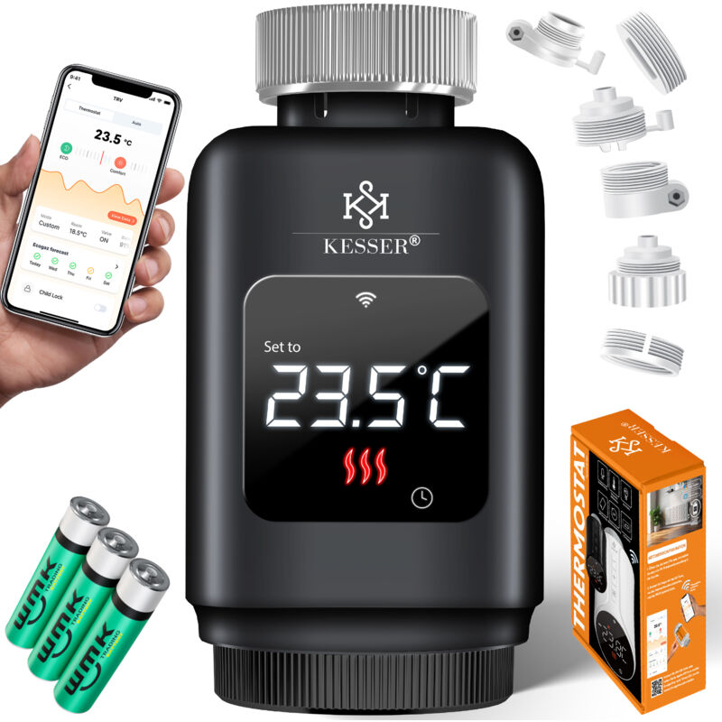 foto del prodotto termostato per radiatori wifi termostato per riscaldamento wlan con smart home app di controllo alexa, google assistant con 6 valvole per radiatori