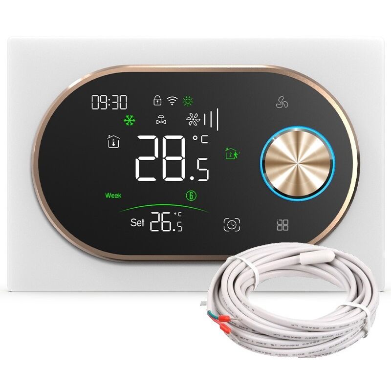 foto del prodotto termostato smart wifi beca bac 9000alwe fan coil con sonda expert4house edition bianco e gold