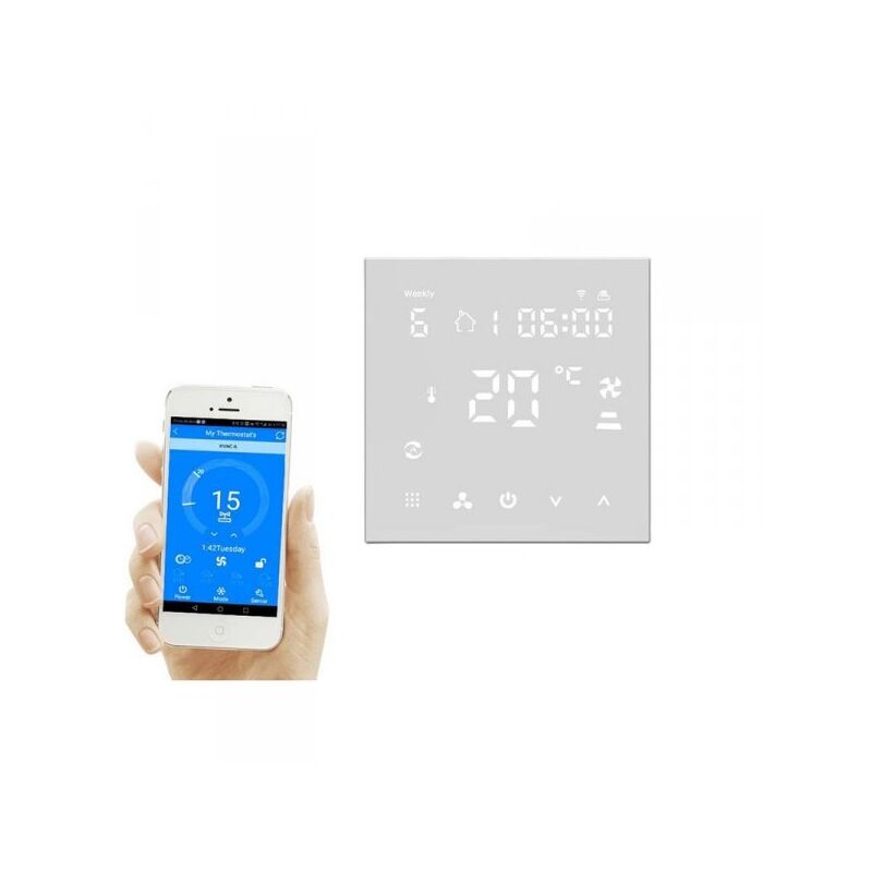 foto del prodotto termostato wifi per aria condizionata schermo lcd a 4 tubi aria fredda calda e ventilazione fan coil thermostat compatibile con amazon alexa echo 3a