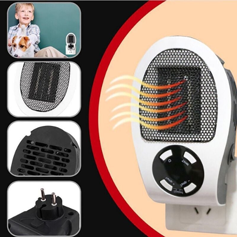 foto del prodotto termoventilatore mini stufa stufetta elettrico 500w timer a parete senza filo