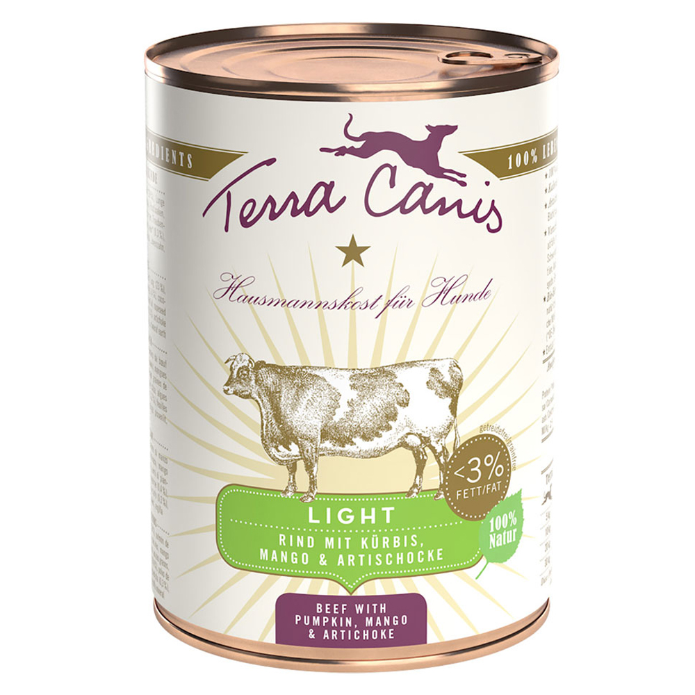 foto del prodotto terra canis light 12 x 400 g alimento umido per cani - manzo con zucca, mango e carciofo