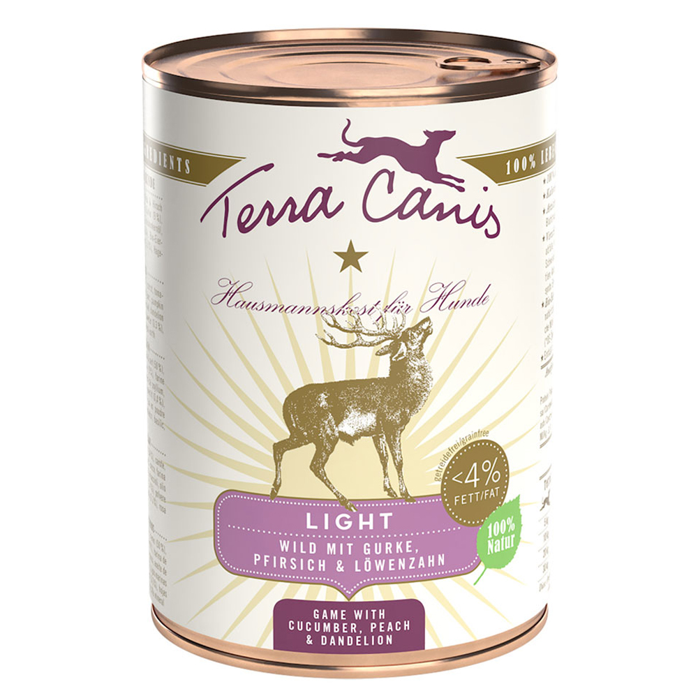 foto del prodotto terra canis light 6 x 400 g alimento umido per cani selvaggina con cetriolo, pesca e tarassaco