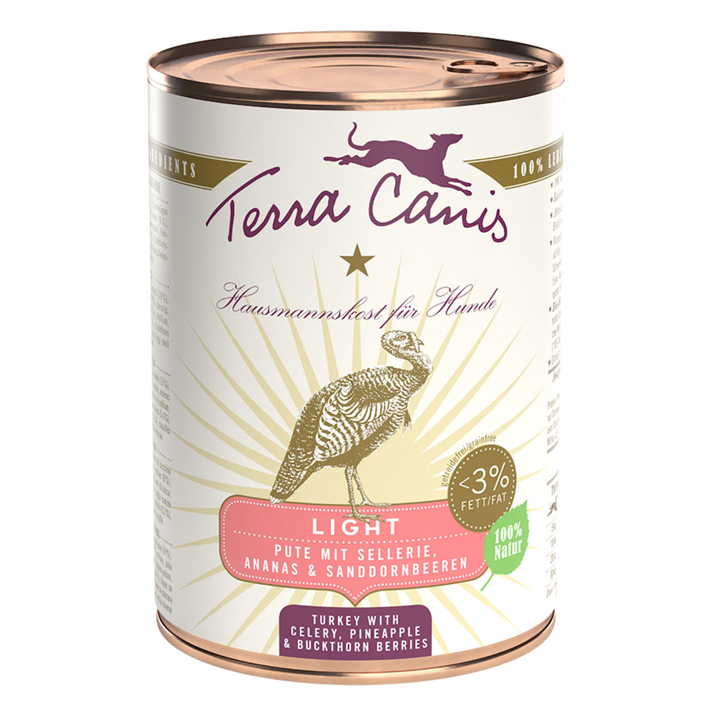 foto del prodotto terra canis light 6 x 400 g alimento umido per cani tacchino con sedano, ananas e olivello