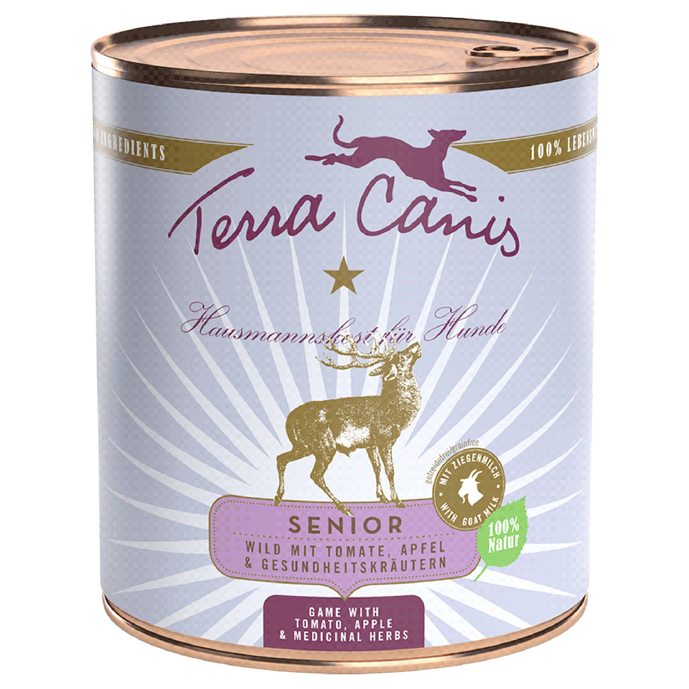 foto del prodotto terra canis senior senza cereali 6 x 800 g selvaggina con pomodoro, mela ed erbe salutari