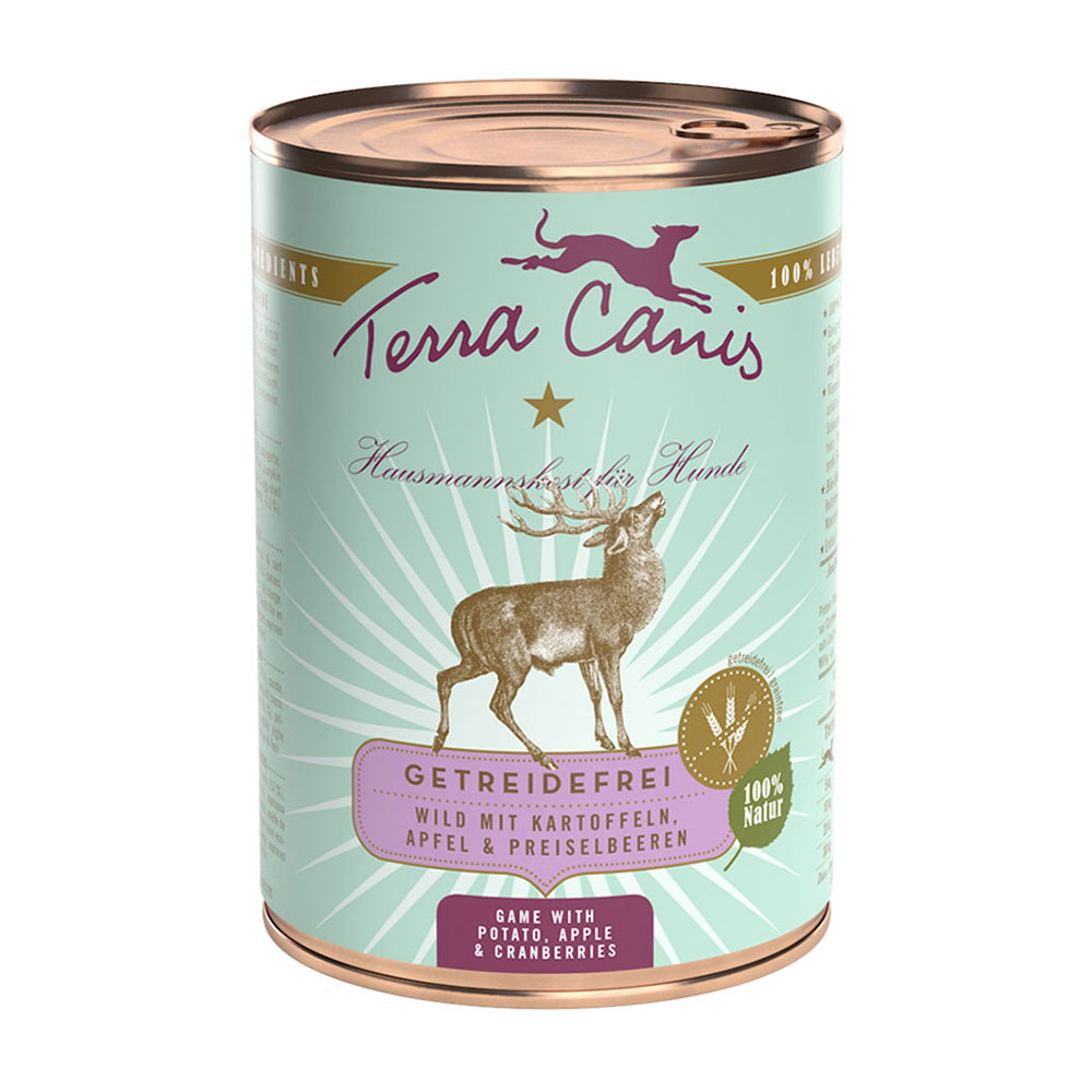 foto del prodotto terra canis senza cereali 6 x 400 g umido per cane selvaggina con patate, mela e mirtilli rossi