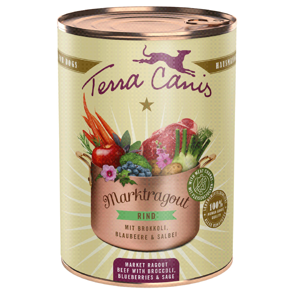 foto del prodotto terra canis spezzatino 6 x 385 g alimento umido per cane manzo con broccoli, mirtilli e salvia
