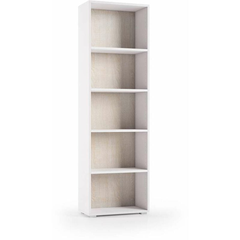 foto del prodotto terraneo libreria compatta con cinque ripiani regolabili bianco, fondo rovere