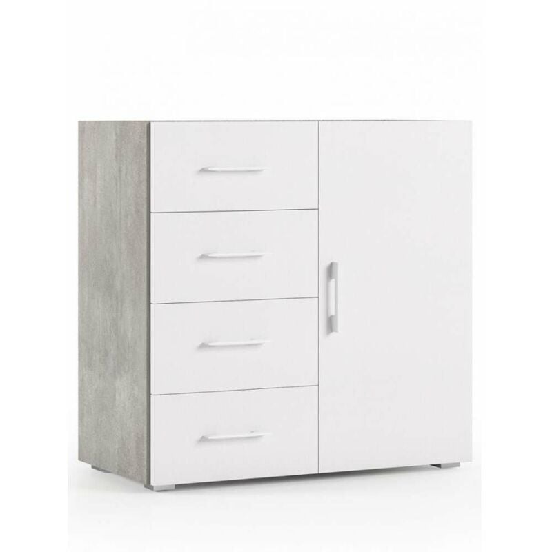 foto del prodotto terraneo mobile multifunzionale 4 cassetti e anta bianco effetto cemento 90x41x87 cm