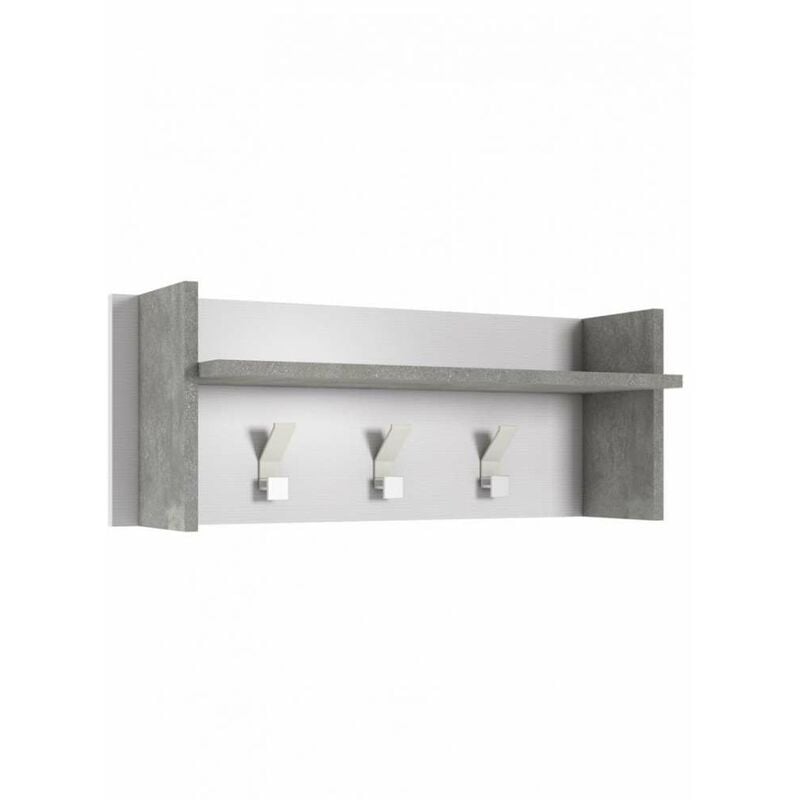 foto del prodotto terraneo pannello appendiabiti bianco e cemento con ripiano e 3 ganci design elegante per ingresso e corridoio 90x29x34 cm