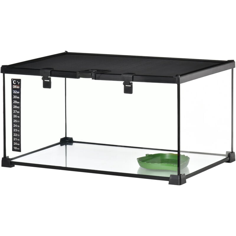 foto del prodotto terrario per tartarughe rialzato con serratura 50x30x25 cm nero pawhut