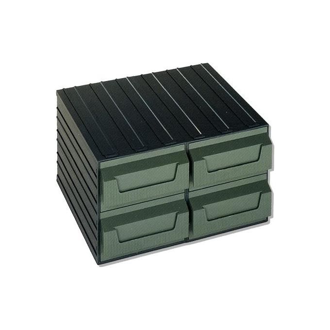 foto del prodotto terry cassettiera 4 modulare con portaettichette frontali 360 x 325 x 200 mm cass.164 x 288 x 88 mm plastica verde alta resistenza agli urti servo