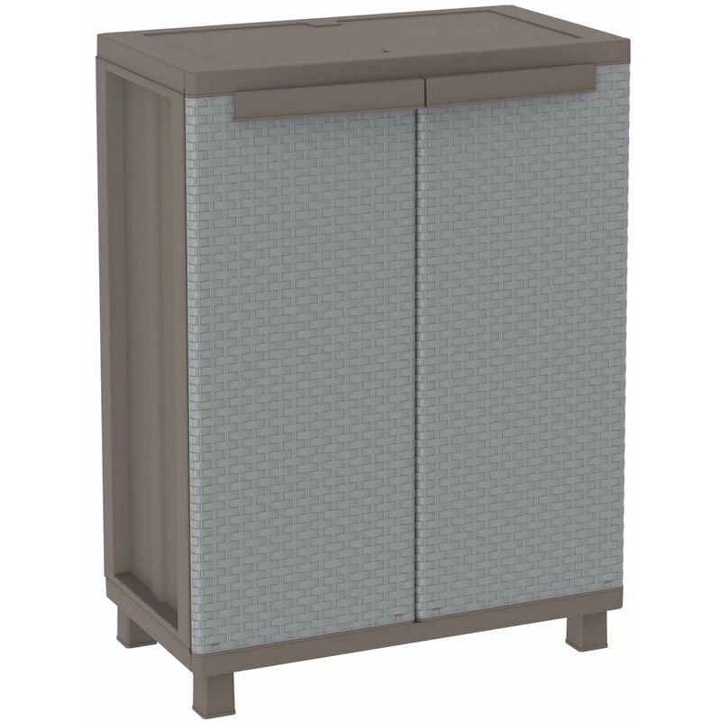 foto del prodotto terry, jrattan 68 , armadietto da interno esterno a 2 ante effetto rattan, 1 ripiano interno regolabile. materiale plastica, dimensioni 