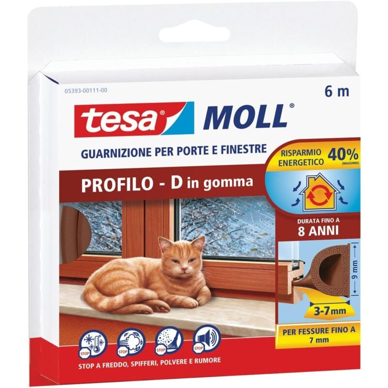 foto del prodotto tesa 05393 00111 guarnizione adesiva gomma porte finestre profilo d 6m 3 7mm