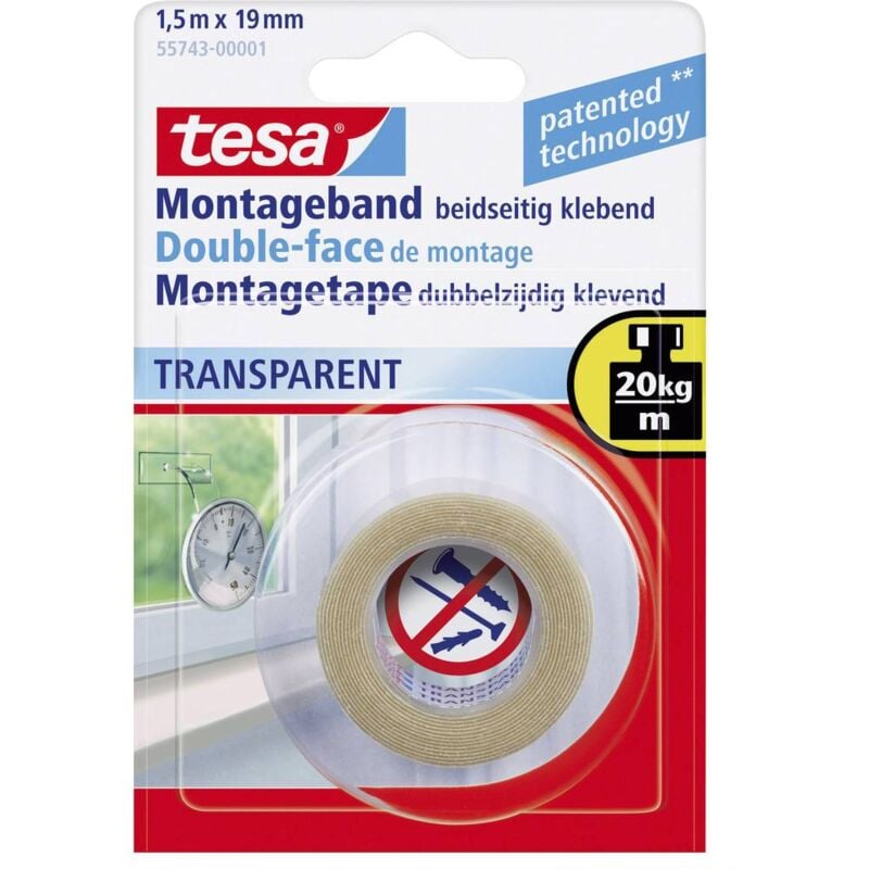 foto del prodotto tesa 55743 00001 02 nastro per fissaggio tesa powerbond trasparente l x l 1.5 m x 19 mm 1 pz.