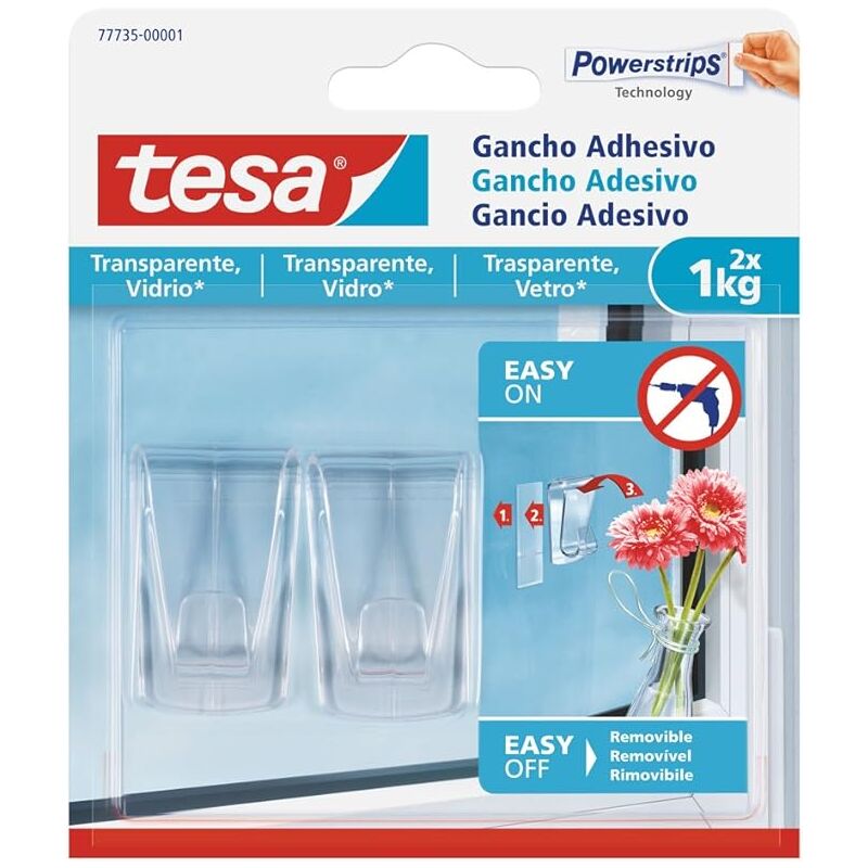 foto del prodotto tesa 77735 ganci adesivi per specchi superfici trasparenti max 1 kg