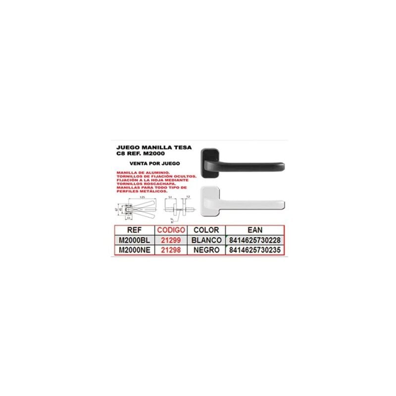 foto del prodotto tesa assa abloy set maniglie c.8 in alluminio, colore bianco riferimento m2000bl