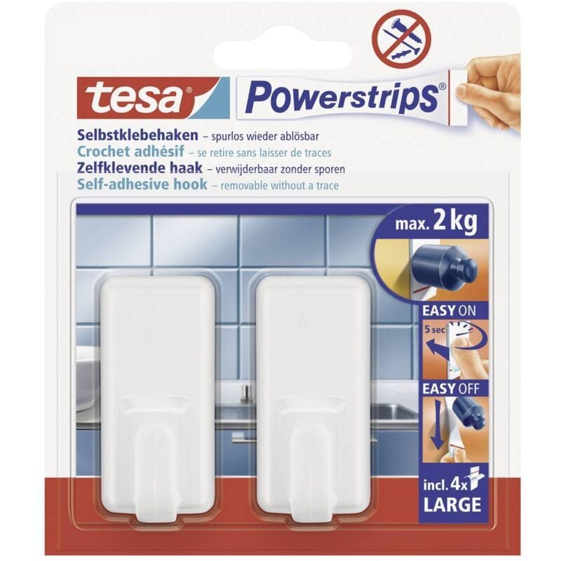 foto del prodotto tesa assa abloy tesa powerstrips gancio adesivo grande classic bianco contenuto 2 pz.