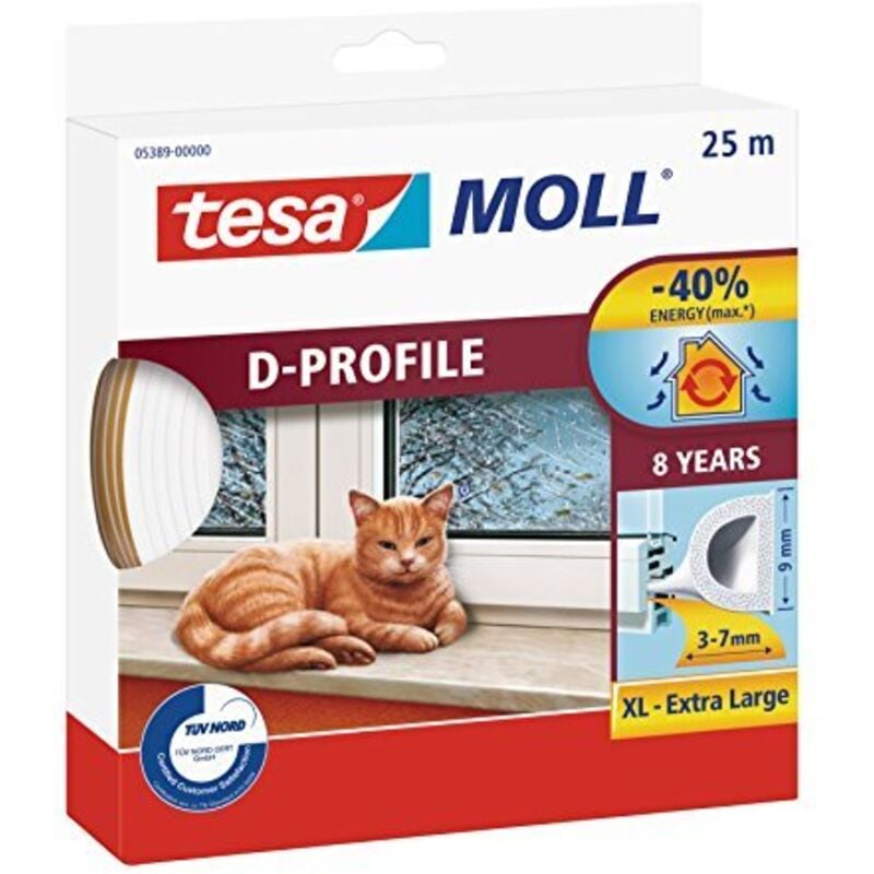 foto del prodotto tesa - d-profil 05389-00000-00 guarnizione adesiva moll bianco (l x l) 25 m x 9 mm 25 m