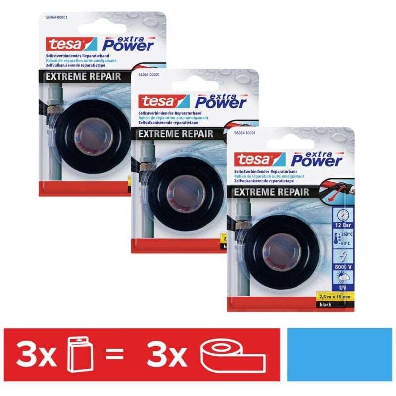 foto del prodotto tesa extra power 56064 00500 00 nastro per riparazioni nero l x l 2.5 m x 19 mm 3 pz.