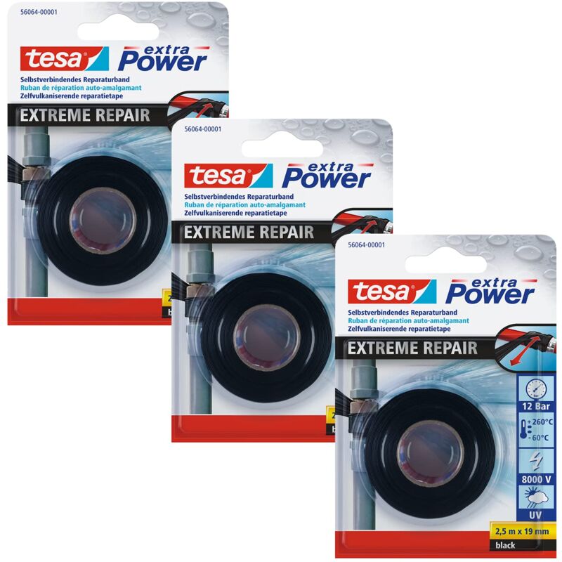 foto del prodotto tesa extra power extreme repair nastro di riparazione autosaldante in silicone, 3 x 2,5 m, 19 mm, colore nero