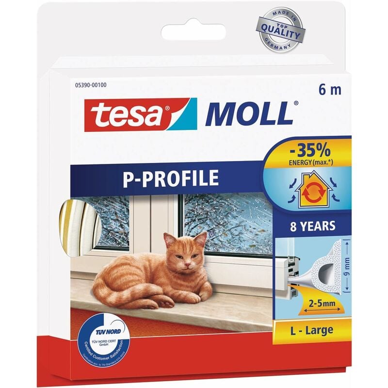 foto del prodotto tesa moll p profile seal gomma sigillante per l isolamento degli spazi tra porte e finestre bianco 6 m x 9 mm x 5,5 mm