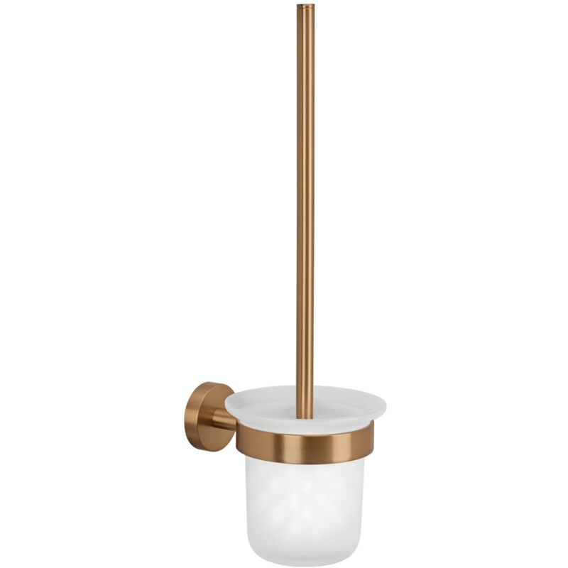 foto del prodotto tesa moon set wc, supporto e scopino wc in bronzo spazzolato e vetro satinato autoadesivo, in metallo rivestito in pvd non richiede foratura,