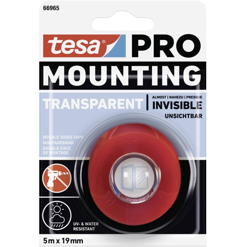 foto del prodotto tesa mounting pro transparent 66965 00001 00 nastro per fissaggio trasparente l x l 5 m x 19 mm 1 pz.